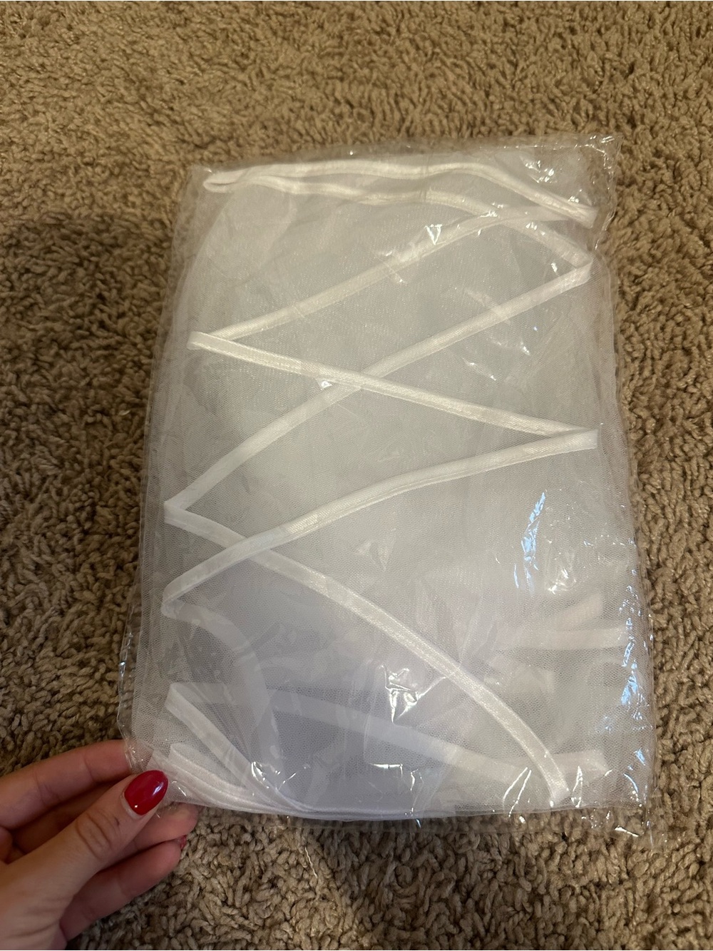 White Bridal Veil with Ribbon Trim & Sash